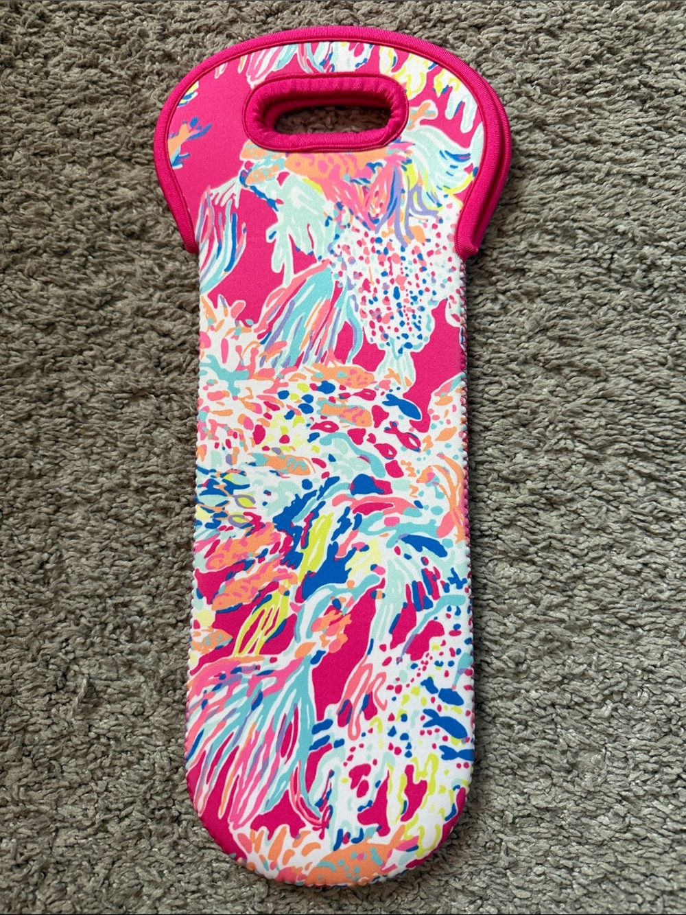 Lilly Pulitzer Pink Multi Neoprene wine bottle holder